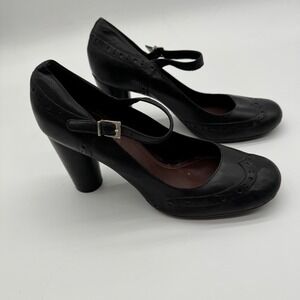 Gianni Bini Black Leather Mary Jane Block Heel Wingtip Heels Ankle Strap Size 10